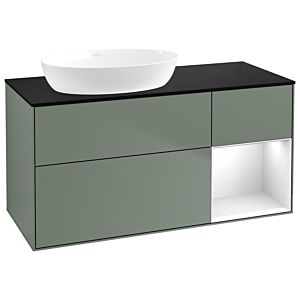 Villeroy et Boch Finion Villeroy et Boch GA52GFGM 120cm, plaque de recouvrement noir mat, Emotion, étagères Laque blanche brillante, Olive Matt Lacquer