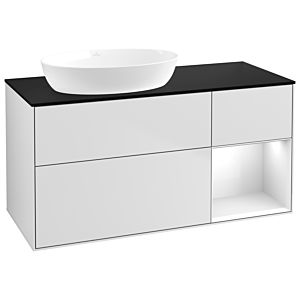 Villeroy und Boch Finion Waschtischunterschrank GA52GFMT 120cm, Abdeckplatte black matt, Emotion, Regale Glossy white lacquer, White matt lacquer