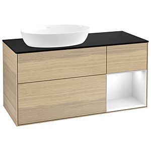 Villeroy et Boch Finion Villeroy et Boch GA52GFPC 120cm, plaque de recouvrement noir mat, Emotion, étagères Laque blanche brillante, Oak Veneer
