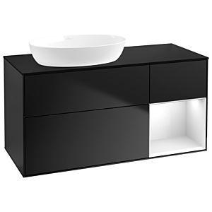 Villeroy et Boch Finion Villeroy et Boch GA52GFPD 120cm, plaque de recouvrement noir mat, Emotion, étagères Laque blanche brillante, Laque noire mate