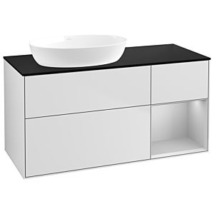 Villeroy und Boch Finion Waschtischunterschrank GA52GJMT 120cm, Abdeckplatte black matt, Emotion, Regale Light grey matt lacquer, White matt lacquer