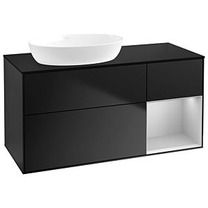 Villeroy und Boch Finion Waschtischunterschrank GA52GJPD 120cm, Abdeckplatte black matt, Emotion, Regale Light grey matt lacquer, Black matt lacquer