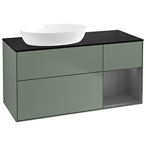 Villeroy et Boch Finion GA52GKGM 120cm, plaque de recouvrement noire mate, Emotion, étagères Olive Matt Lacquer anthracite mat, Olive Matt Lacquer