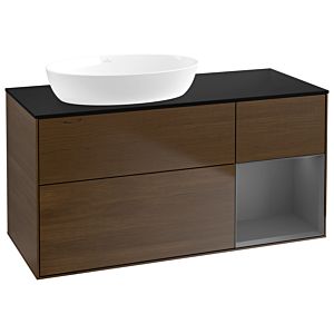 Villeroy et Boch Finion Villeroy et Boch GA52GKGN 120cm, plaque de recouvrement noire mate, Emotion, étagères laquées anthracite mat, placage noyer