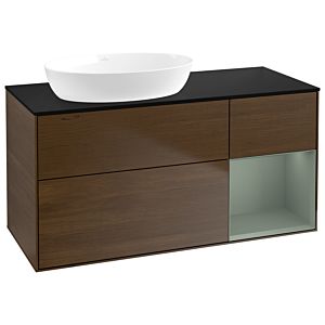 Villeroy et Boch Finion Villeroy et Boch GA52GMGN 120cm, plaque de recouvrement noir mat, Emotion, étagères laqué olive mat, placage noyer