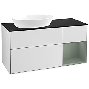 Villeroy und Boch Finion Waschtischunterschrank GA52GMMT 120cm, Abdeckplatte black matt, Emotion, Regale Olive matt lacquer, White matt lacquer