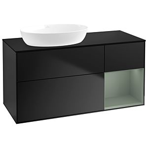 Villeroy et Boch Finion Villeroy et Boch GA52GMPD 120cm, plaque de recouvrement noir mat, Emotion, étagères laqué olive mat, laqué noir mat
