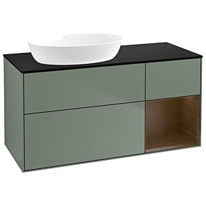 Villeroy und Boch Finion Waschtischunterschrank GA52GNGM 120cm, Abdeckplatte black matt, Emotion, Regale Walnut Veneer, Olive Matt Lacquer