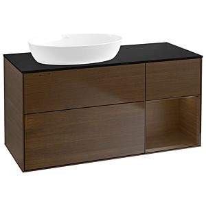 Villeroy et Boch Finion GA52GNGN 120cm, plaque de recouvrement noir mat, emotion, étagères Walnut Veneer , placage Walnut Veneer