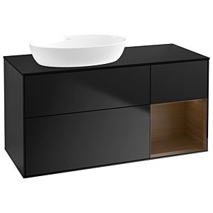 Villeroy et Boch Finion GA52GNPD 120cm, plaque de recouvrement noir mat, Emotion, étagères Walnut Veneer , laqué noir mat