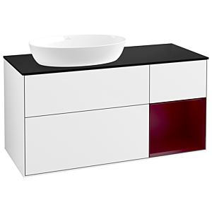 Villeroy und Boch Finion Waschtischunterschrank GA52HBGF 120cm, Abdeckplatte black matt, Emotion, Regale Peony matt lacquer, Glossy white lacquer