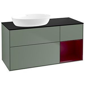 Villeroy et Boch Finion Villeroy et Boch GA52HBGM 120cm, plaque de recouvrement noir mat, Emotion, étagères Peony laqué mat, Olive Matt Lacquer