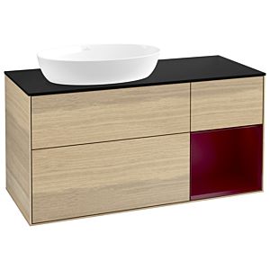 Villeroy et Boch Finion Villeroy et Boch GA52HBPC 120cm, plaque de recouvrement noire mate, Emotion, étagères en laque matte Peony , Oak Veneer