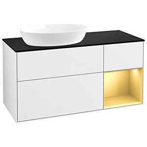 Villeroy und Boch Finion Waschtischunterschrank GA52HFGF 120cm, Abdeckplatte black matt, Emotion, Regale Gold matt lacquer, Glossy white lacquer