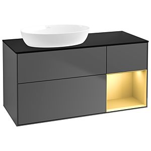 Villeroy et Boch Finion Villeroy et Boch GA52HFGK 120cm, plaque de recouvrement noir mat, Emotion, étagères laqué or mat, anthracite mat