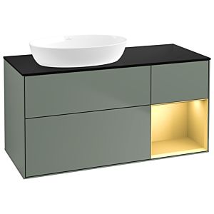 Villeroy et Boch Finion Villeroy et Boch GA52HFGM 120cm, plaque de recouvrement noir mat, Emotion, étagères laqué mat or, Olive Matt Lacquer