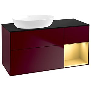 Villeroy et Boch Finion Villeroy et Boch GA52HFHB 120cm, plaque de recouvrement noir mat, Emotion, étagères laqué mat or, Peony Matt