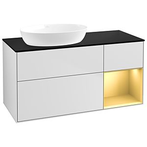 Villeroy und Boch Finion Waschtischunterschrank GA52HFMT 120cm, Abdeckplatte black matt, Emotion, Regale Gold matt lacquer, White matt lacquer