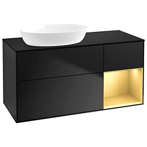 Villeroy und Boch Finion Waschtischunterschrank GA52HFPD 120cm, Abdeckplatte black matt, Emotion, Regale Gold matt lacquer, Black matt lacquer