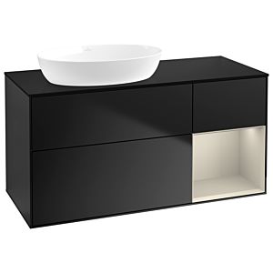 Villeroy und Boch Finion Waschtischunterschrank GA52HHPD 120cm, Abdeckplatte black matt, Emotion, Regale sand matt lacquer, Black matt lacquer