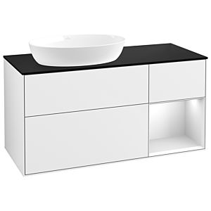 Villeroy und Boch Finion Waschtischunterschrank GA52MTGF 120cm, Abdeckplatte black matt, Emotion, Regale White matt lacquer, Glossy white lacquer
