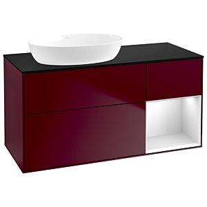 Villeroy et Boch Finion Villeroy et Boch GA52MTHB 120cm, plaque de recouvrement noire mate, Emotion, étagères Peony Matt blanc mat, Peony Matt