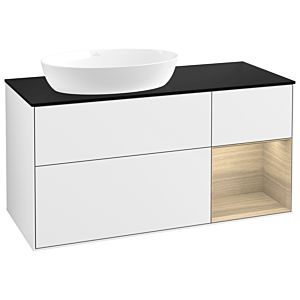 Villeroy und Boch Finion Waschtischunterschrank GA52PCGF 120cm, Abdeckplatte black matt, Emotion, Regale Oak Veneer, Glossy white lacquer