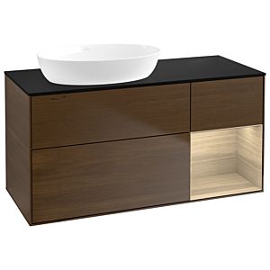 Villeroy und Boch Finion Waschtischunterschrank GA52PCGN 120cm, Abdeckplatte black matt, Emotion, Regale Oak Veneer, Walnut veneer