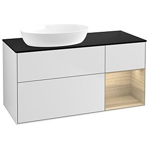 Villeroy und Boch Finion Waschtischunterschrank GA52PCMT 120cm, Abdeckplatte black matt, Emotion, Regale Oak Veneer, White matt lacquer
