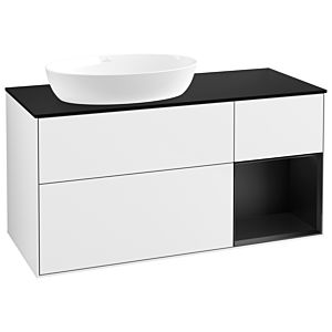 Villeroy et Boch Finion Villeroy et Boch GA52PDGF 120cm, plaque de recouvrement noire mate, Emotion, étagères en laque noire mate, laque blanche brillante