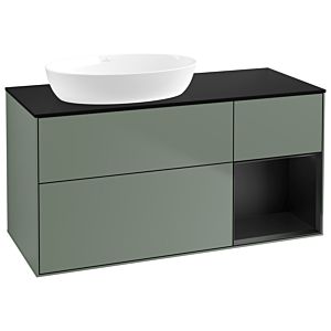 Villeroy et Boch Finion GA52PDGM 120cm, plaque de recouvrement noire mate, Emotion, étagères Olive Matt Lacquer noir mat, Olive Matt Lacquer