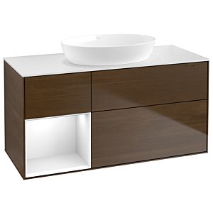 Villeroy and Boch Finion Villeroy and Boch Finion GA61GFGN 120cm, cover plate white matt, Emotion, shelves Glossy white lacquer, walnut veneer