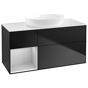 Villeroy und Boch Finion Waschtischunterschrank GA61GJPD 120cm, Abdeckplatte white matt, Emotion, Regale Light grey matt lacquer, Black matt lacquer