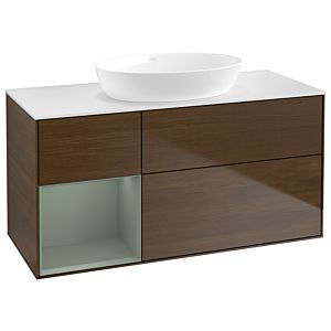 Villeroy und Boch Finion Waschtischunterschrank GA61GMGN 120cm, Abdeckplatte white matt, Emotion, Regale Olive matt lacquer, Walnut veneer
