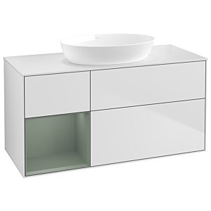 Villeroy und Boch Finion Waschtischunterschrank GA61GMMT 120cm, Abdeckplatte white matt, Emotion, Regale Olive matt lacquer, White matt lacquer