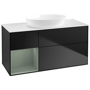 Villeroy et Boch Finion Villeroy et Boch GA61GMPD 120cm, plaque de recouvrement blanc mat, Emotion, étagères laqué olive mat, laqué noir mat
