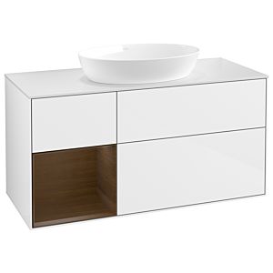 Villeroy und Boch Finion Waschtischunterschrank GA61GNGF 120cm, Abdeckplatte white matt, Emotion, Regale Walnut Veneer, Glossy white lacquer