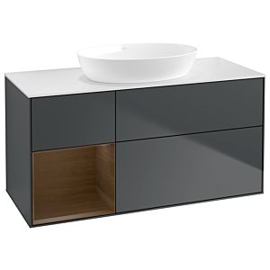 Villeroy und Boch Finion Waschtischunterschrank GA61GNHG 120cm, Abdeckplatte white matt, Emotion, Regale Walnut Veneer, Midnight Blue Matt Lacquer