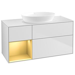 Villeroy und Boch Finion Waschtischunterschrank GA61HFMT 120cm, Abdeckplatte white matt, Emotion, Regale Gold matt lacquer, White matt lacquer