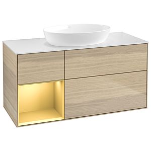 Villeroy et Boch Finion Villeroy et Boch GA61HFPC 120cm, plaque de recouvrement blanc mat, Emotion, étagères laqué mat or, Oak Veneer