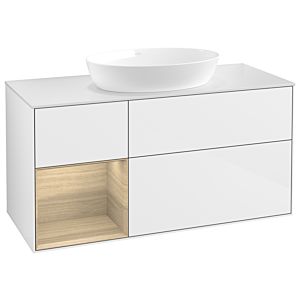 Villeroy et Boch Finion Villeroy et Boch GA61PCGF 120cm, plaque de recouvrement blanc mat, Emotion, étagères Oak Veneer , laqué blanc brillant