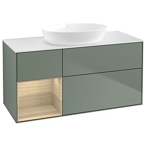 Villeroy et Boch Finion Villeroy et Boch GA61PCGM 120cm, plaque de recouvrement blanc mat, emotion, étagères Oak Veneer , Olive Matt Lacquer