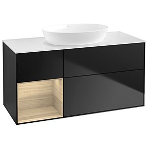 Villeroy et Boch Finion GA61PCPD 120cm, plaque de recouvrement blanc mat, Emotion, étagères Oak Veneer , laqué noir mat