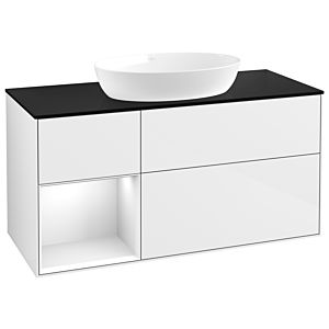 Villeroy et Boch Finion Villeroy et Boch GA62GFGF 120cm, plaque de recouvrement noir mat, Emotion, étagères Laque blanche brillante, Laque blanche brillante