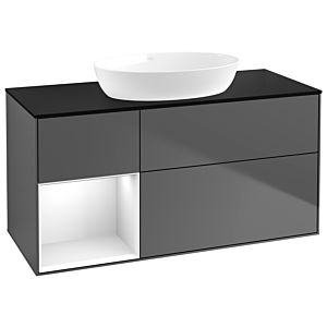 Villeroy et Boch Finion Villeroy et Boch GA62GFGK 120cm, plaque de recouvrement noir mat, Emotion, étagères Laque blanc brillant, anthracite mat