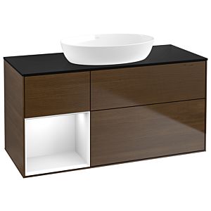 Villeroy and Boch Finion Villeroy and Boch Finion GA62GFGN 120cm, cover plate black matt, Emotion, shelves Glossy white lacquer, walnut veneer