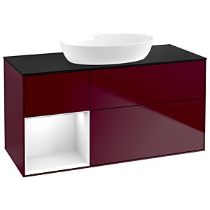 Villeroy und Boch Finion Waschtischunterschrank GA62GFHB 120cm, Abdeckplatte black matt, Emotion, Regale Glossy white lacquer, Peony Matt