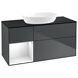 Villeroy und Boch Finion Waschtischunterschrank GA62GFHG 120cm, Abdeckplatte black matt, Emotion, Regale Glossy white lacquer, Midnight Blue Matt Lacquer