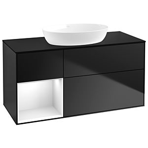 Villeroy et Boch Finion Villeroy et Boch GA62GFPD 120cm, plaque de recouvrement noir mat, Emotion, étagères Laque blanche brillante, Laque noire mate
