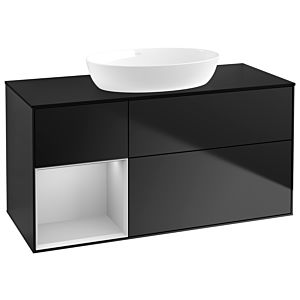 Villeroy und Boch Finion Waschtischunterschrank GA62GJPD 120cm, Abdeckplatte black matt, Emotion, Regale Light grey matt lacquer, Black matt lacquer